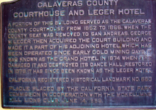 Marker at former Calaveras County Courthouse in Mokelumne Hill