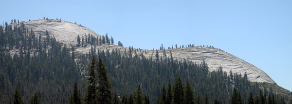 The massive outline of Double Dome from the granite slope