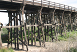 Wood railroad trestle along Santa Fe Drive, Merced County CA