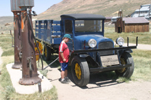 Mikie gassing up the old Graham (Bodie, June 2007)