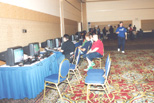 Attendees play the classic game consoles
