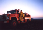 Jennifer Neely with engine 4262 from Usona, Mariposa County, at a 1997 prescribed burn in the Catheys Valley area