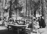 Gathering at Curry Village in Yosemite, early 1900s