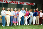 Watkins cousins: Hazel, Jeanette, Lnora, Rachel, Vivian, Don, June, Luella, Joanne ,Gloria, Hal, Meredyth at the 1990 reunion